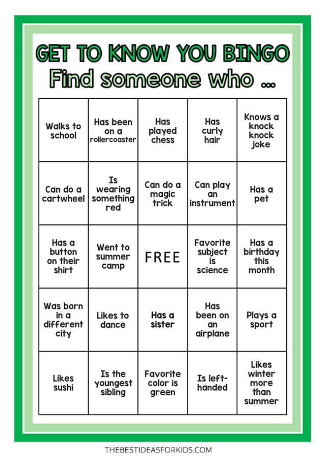 Get to know you Free Printable Bingo
