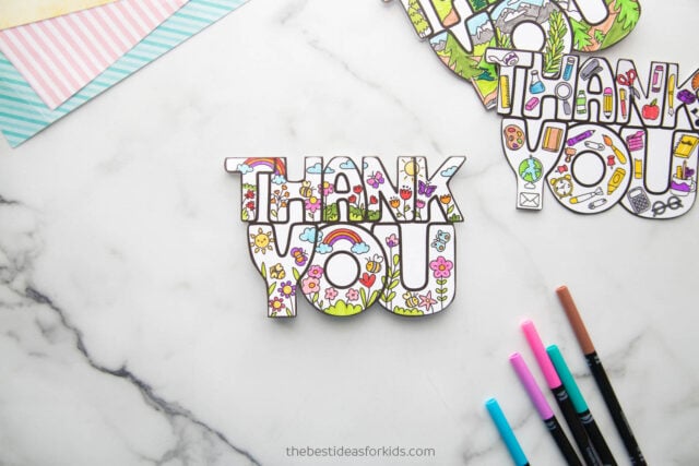 Rainbow and flowers thank you card