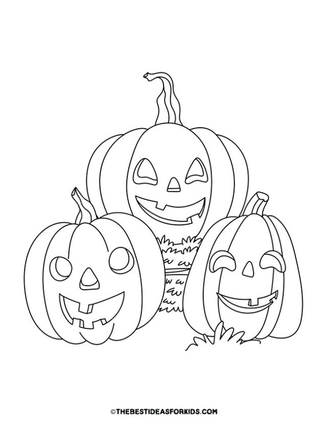 3 Jack-O-Lanterns Coloring Page