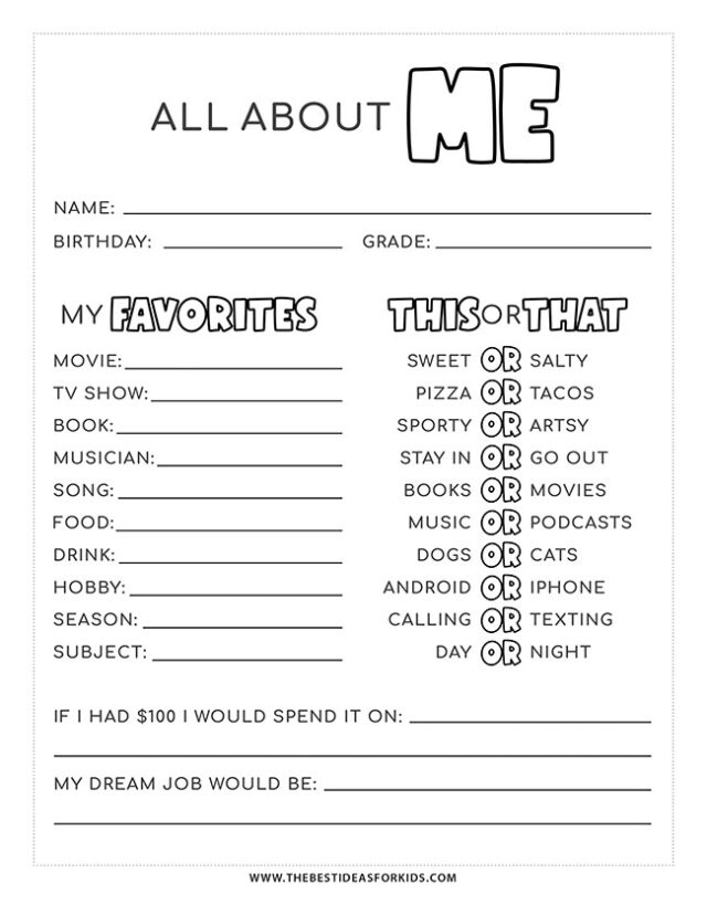 All About Me Worksheet Free Printables The Best Ideas For Kids