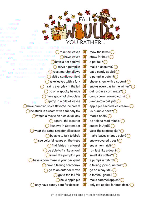 Fall Would You Rather Printable Checklist
