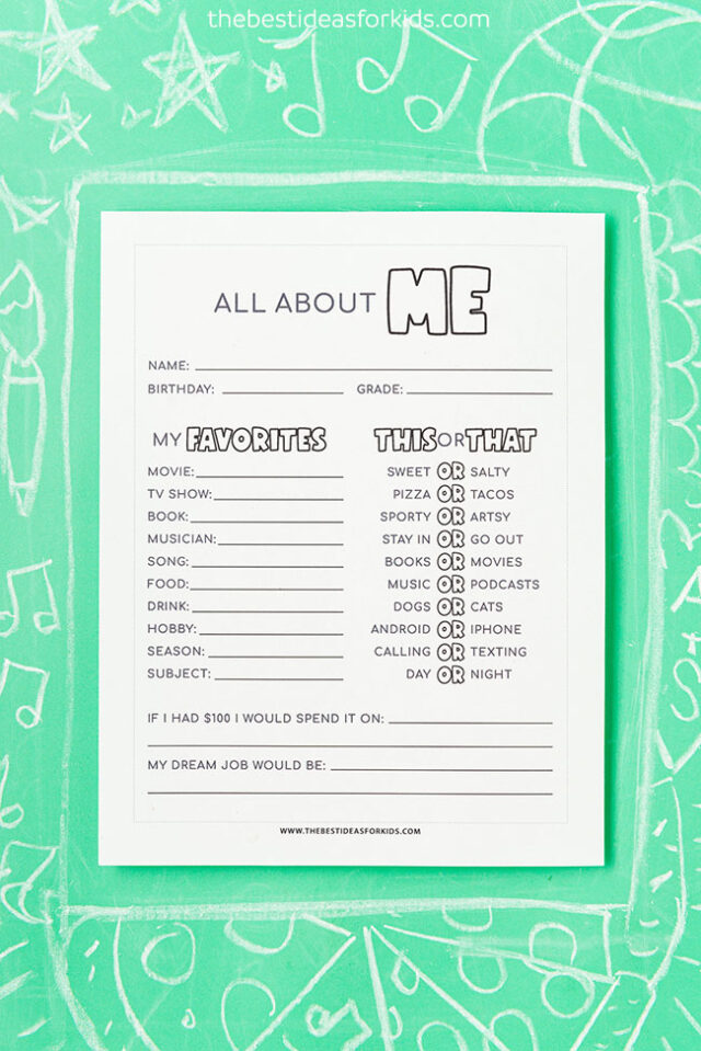 Free Printable All About Me Worksheet