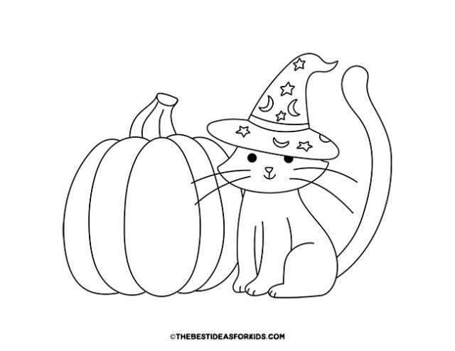 Pumpkin & Black Cat Coloring Page