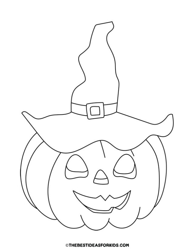 Pumpkin With Witch Hat Coloring Page