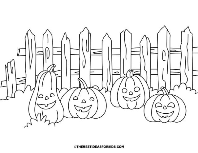 Pumpkins By a Fence Coloring Page