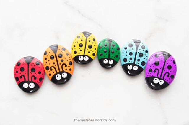 Rainbow Ladybug Rock Painting