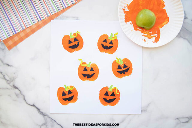 Apple Stamping Pumpkins for Halloween
