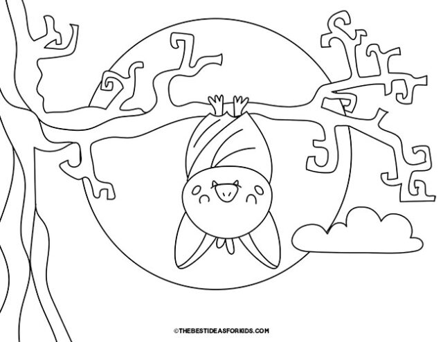 Bat Hanging On A Branch Coloring Page