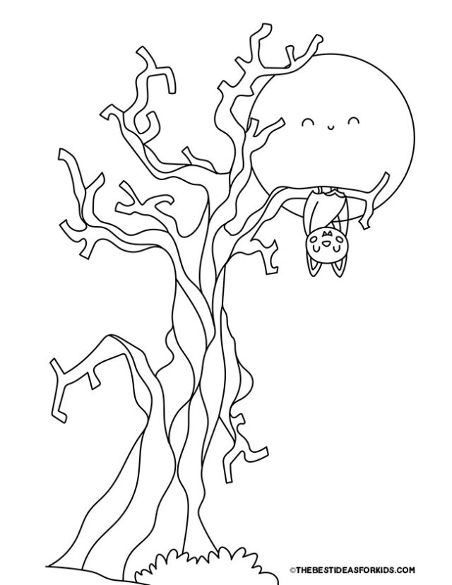 Bat On A Tree Coloring Page