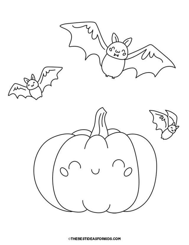 Bats And Pumpkin Coloring Page
