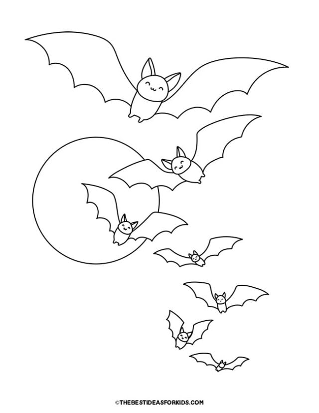 Bats and Full Moon Coloring Page
