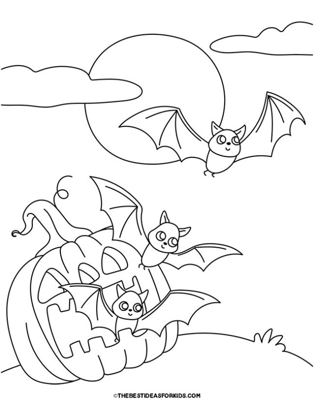 Bats and Jack O Lantern Coloring Page