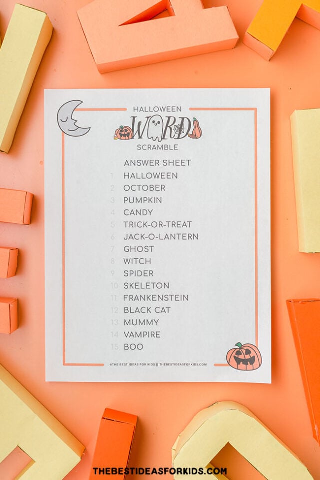 Halloween Word Scramble Answer Sheet