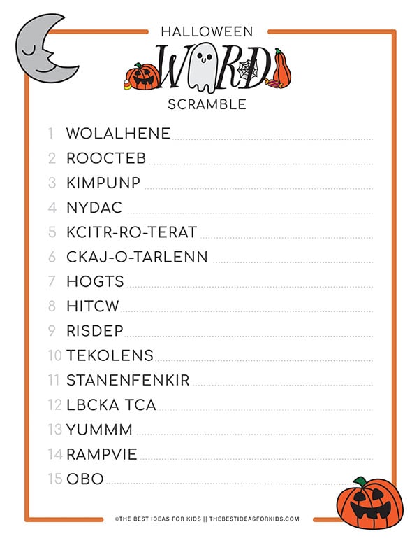Halloween Word Scramble for Kids