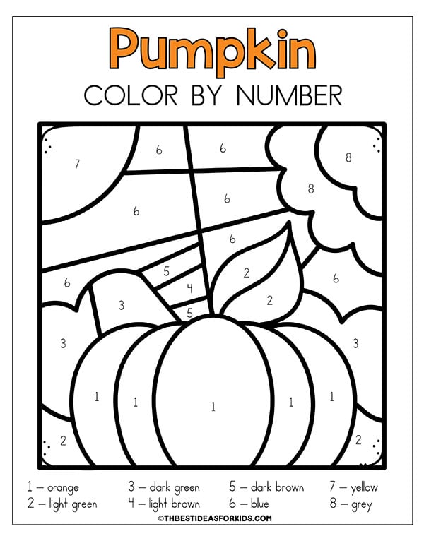 Pumpkin Color by Number Printable for Kids