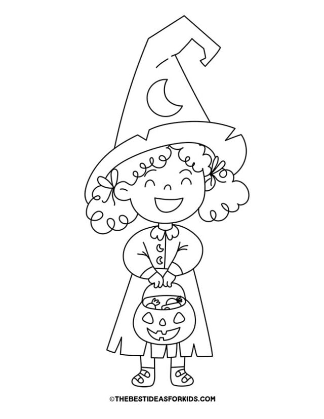 Trick or Treating Witch Coloring Page