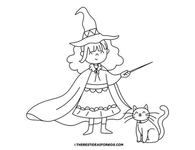 Witch and Cat Coloring Page