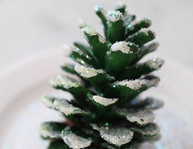 Add Irridescent glitter to pinecone