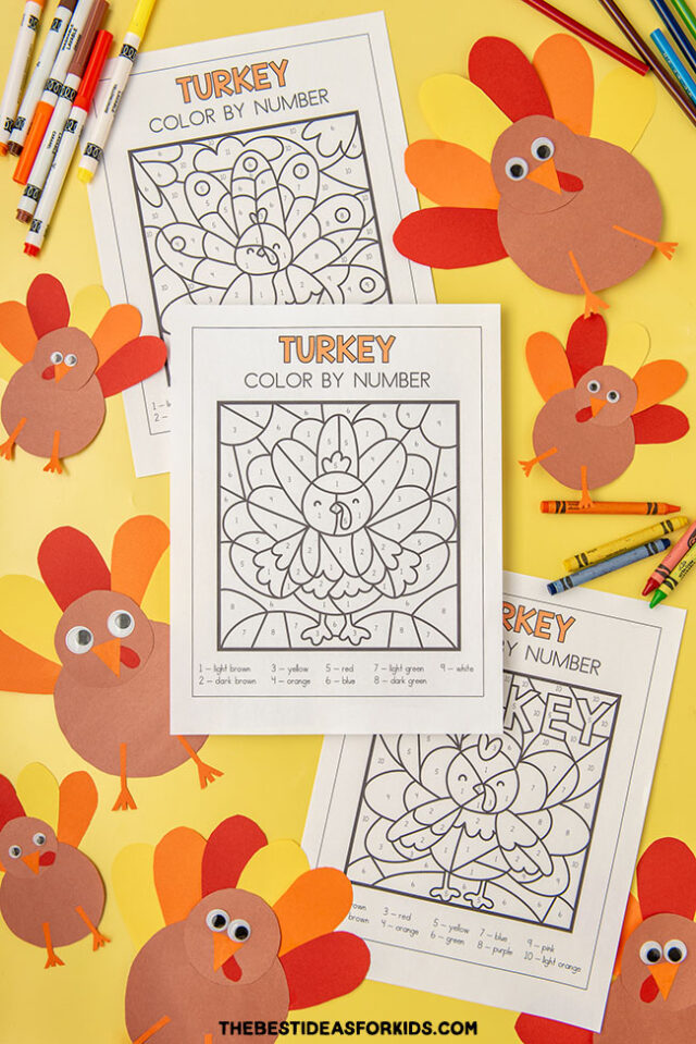 Free Printable Turkey Color by Number Sheets