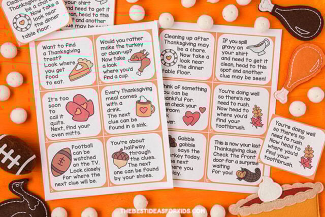 Thanksgiving Scavenger Hunt Clue Cards