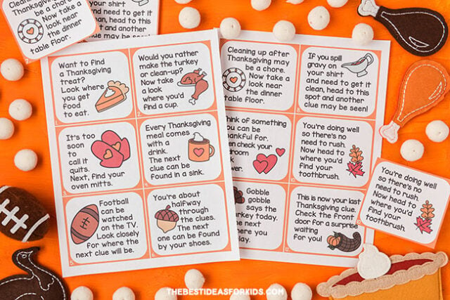 Thanksgiving Scavenger Hunt Clue Cards