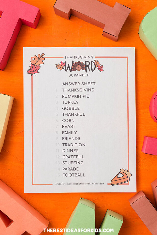 Thanksgiving Word Scramble Answers