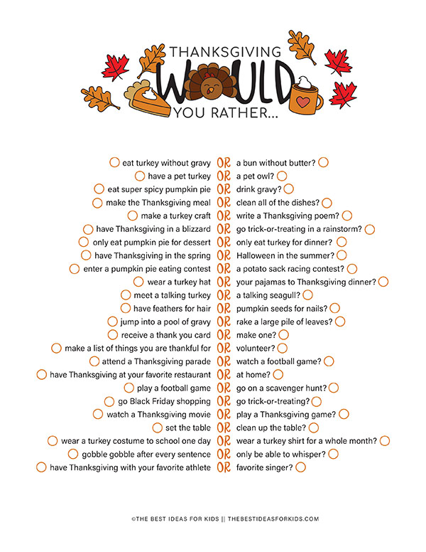 Thanksgiving Would You Rather Printable