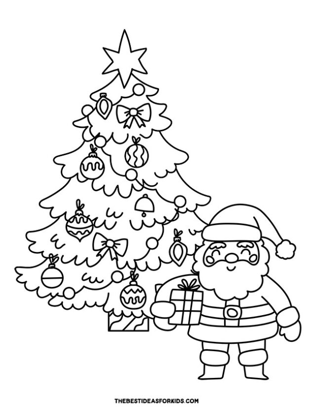 christmas tree and santa coloring page