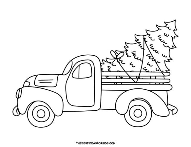 christmas tree in a truck coloring page