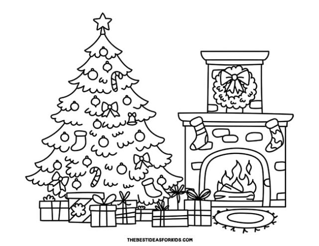 christmas tree scene coloring page
