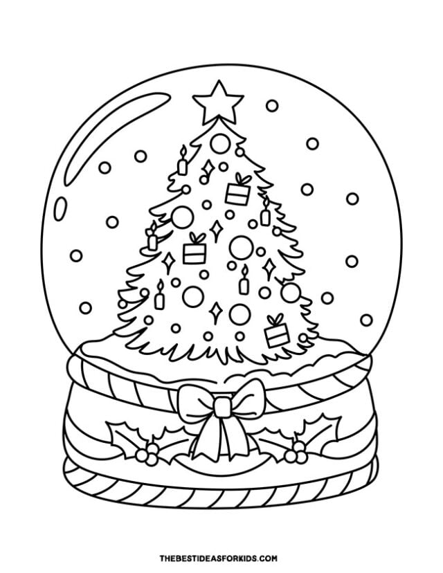 christmas tree snow globe coloring page