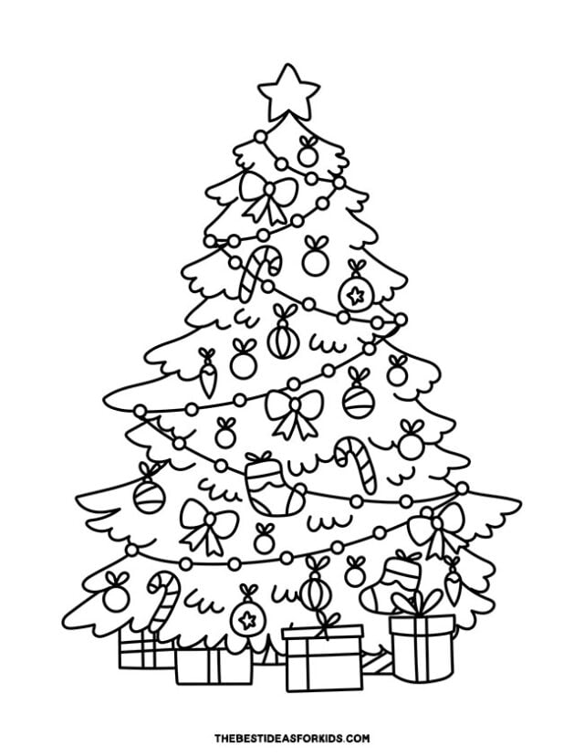 christmas tree with presents coloring page