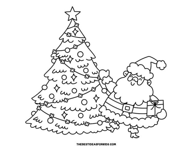 santa and christmas tree coloring page