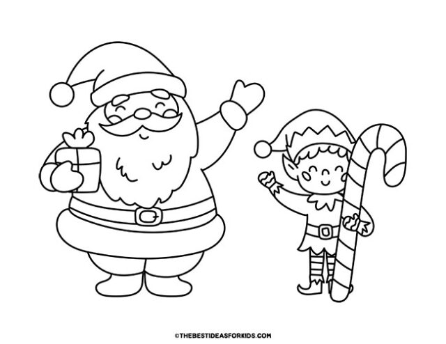 santa and elf coloring page