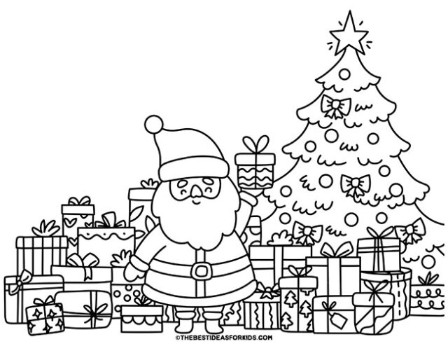 santa and gifts coloring page