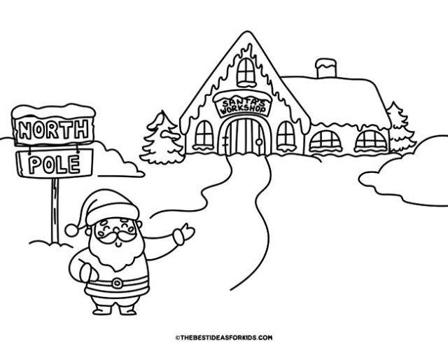 santa at the north pole coloring page