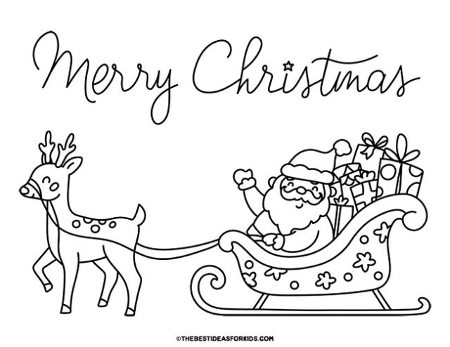 santa on a sleigh coloring page