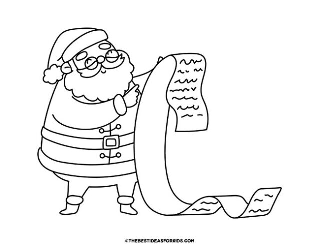 santa with a list coloring page