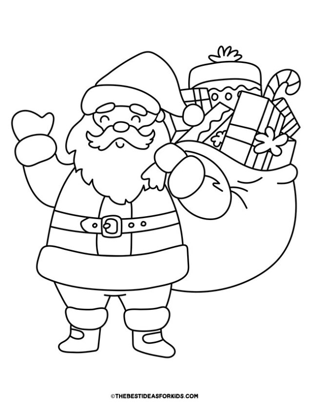 santa with presents coloring page
