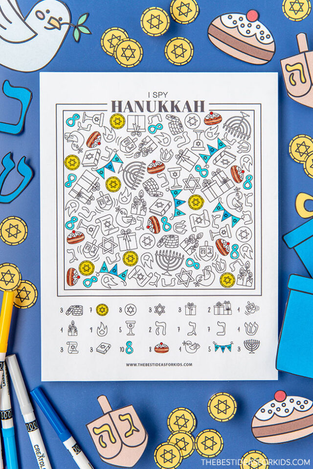Coloring Sheet I spy for Hanukkah
