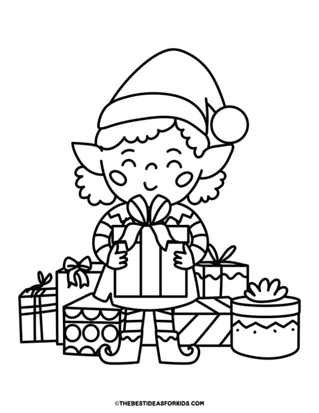 Elf With Presents Coloring Page