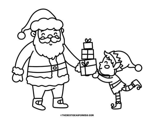 Elf With Santa Coloring Page