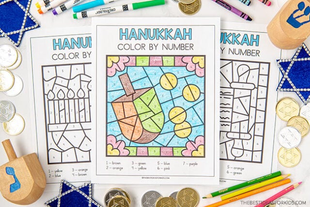 Free Printable Hanukkah Color by Number