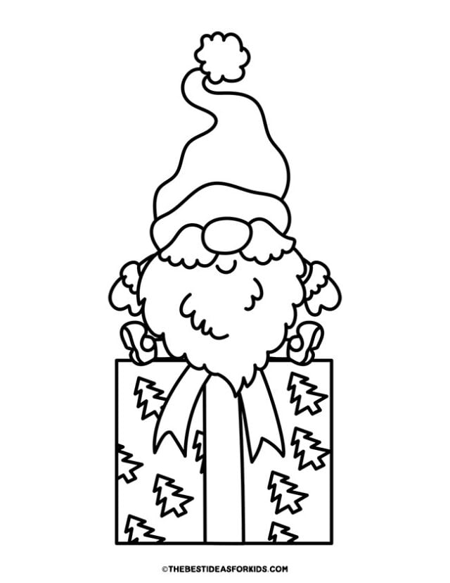 Gnome on Gift Coloring Page