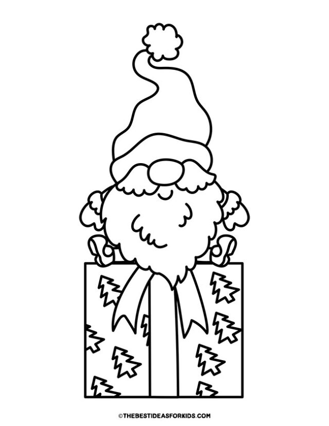 Gnome on Gift Coloring Page