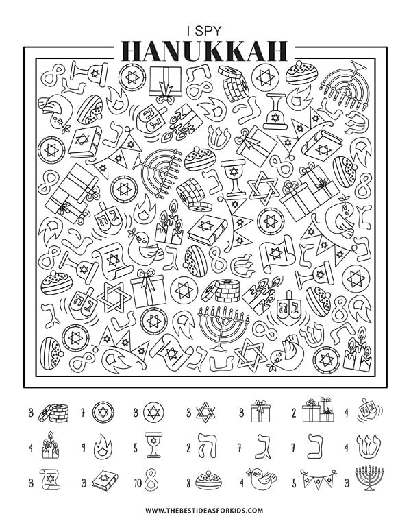 Hanukkah I spy sheets for kids