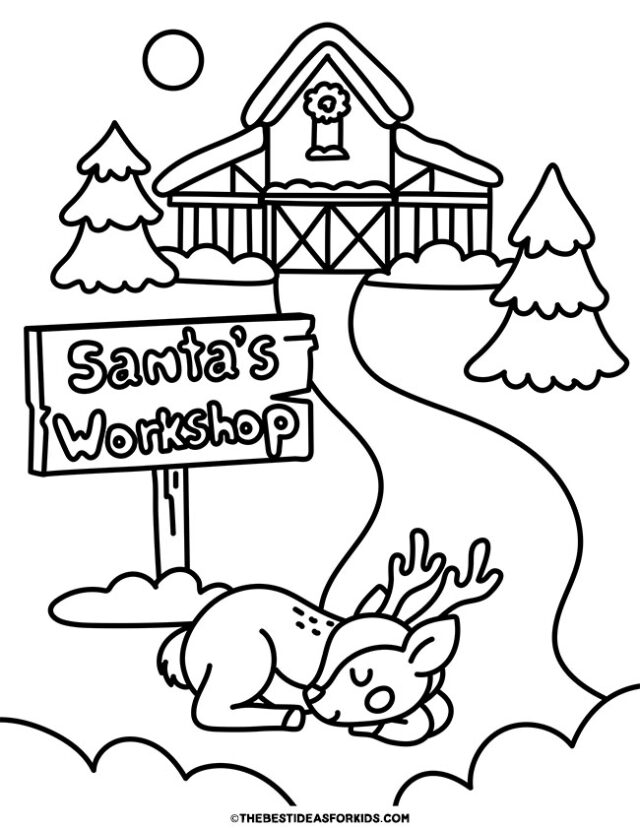 reindeer at santas workshop coloring page