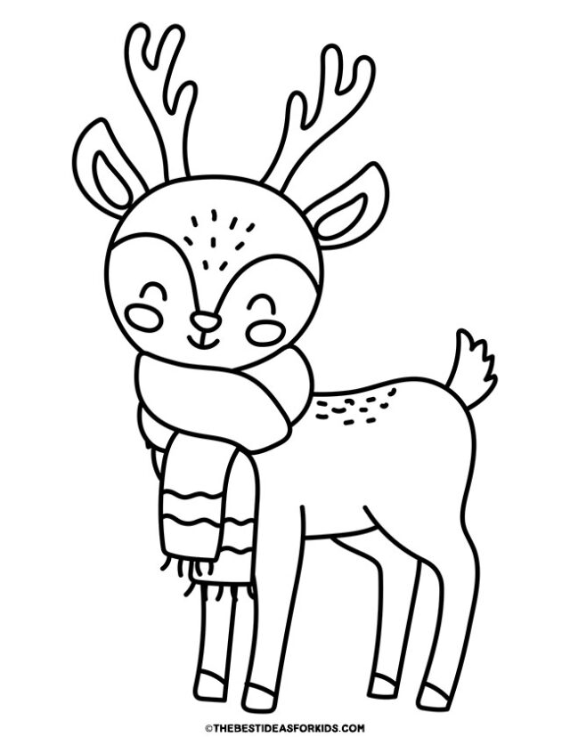 reindeer with scarf coloring page