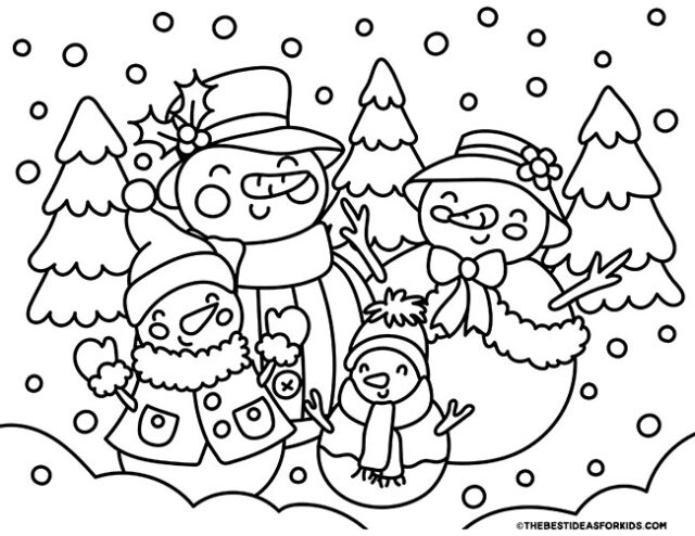 snowman family coloring page