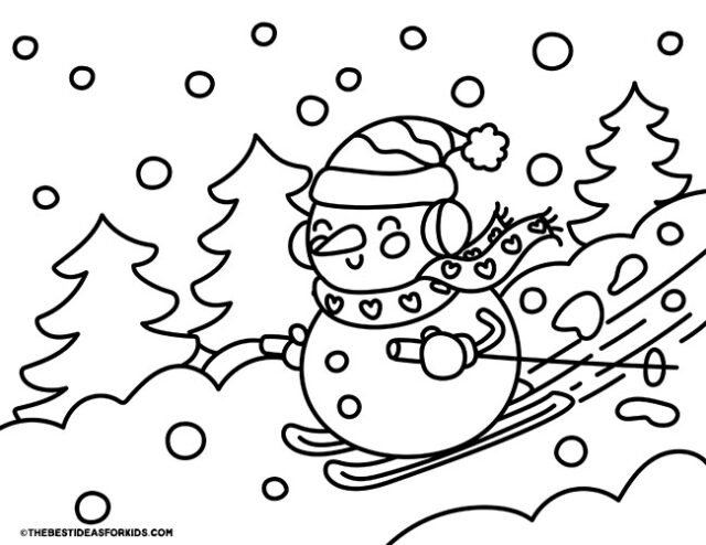 snowman skiing coloring page